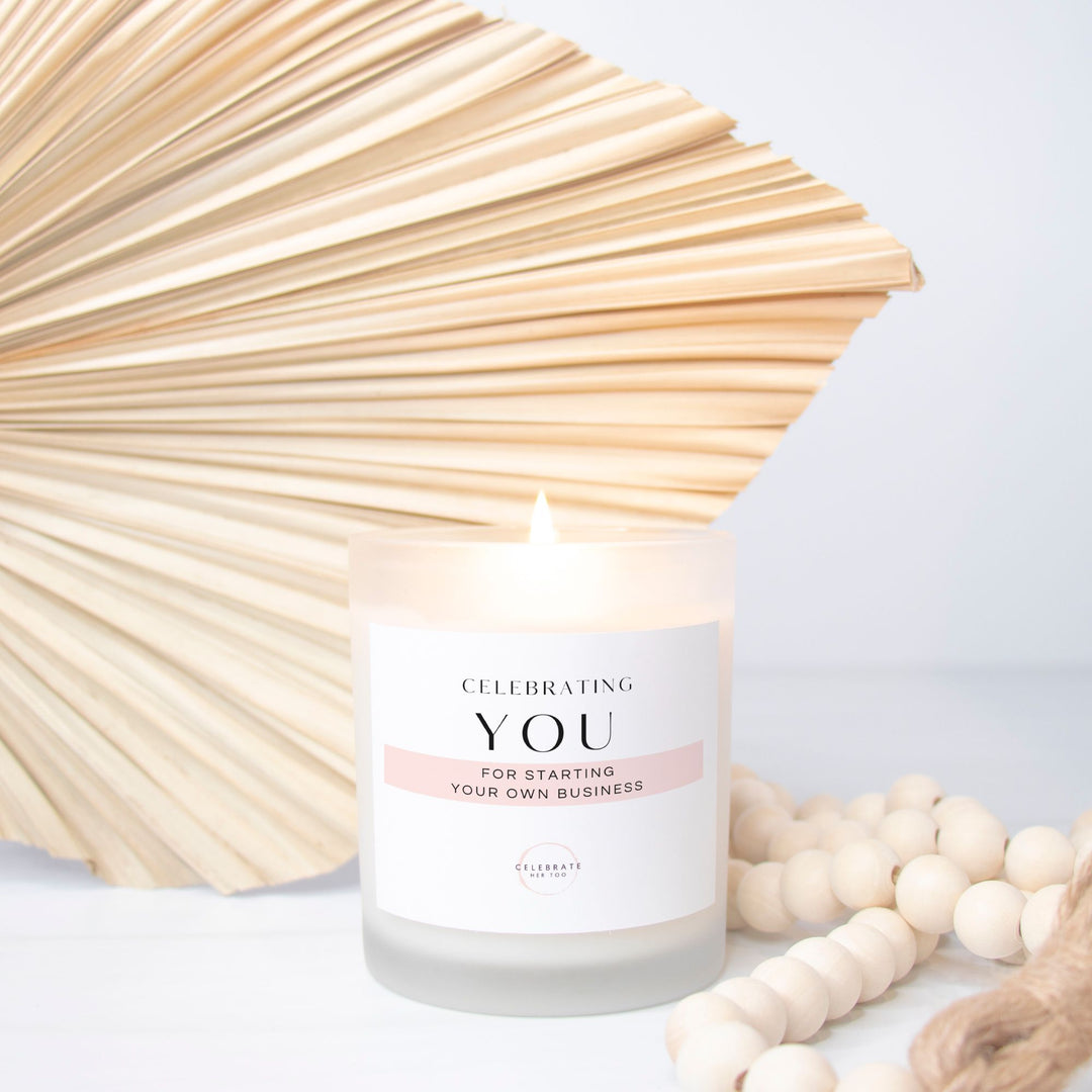 CELEBRATING YOU For Starting Your Own Business - Candle Frosted Glass (11 oz)