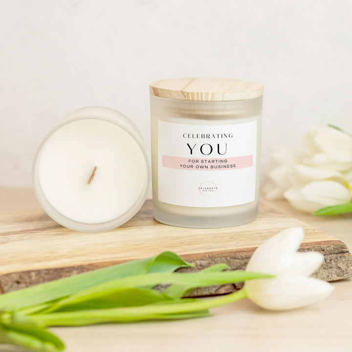 CELEBRATING YOU For Starting Your Own Business - Candle Frosted Glass (11 oz)