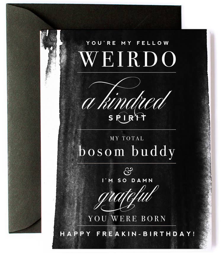 Bosom Buddy Funny Birthday Card - Black watercolor card